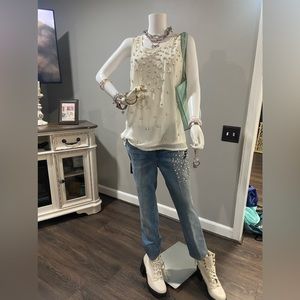 Blouse / sleeveless x large beaded